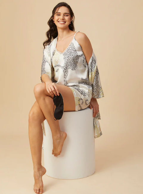 3 Pc Satin Cami Shorts with Robe Set